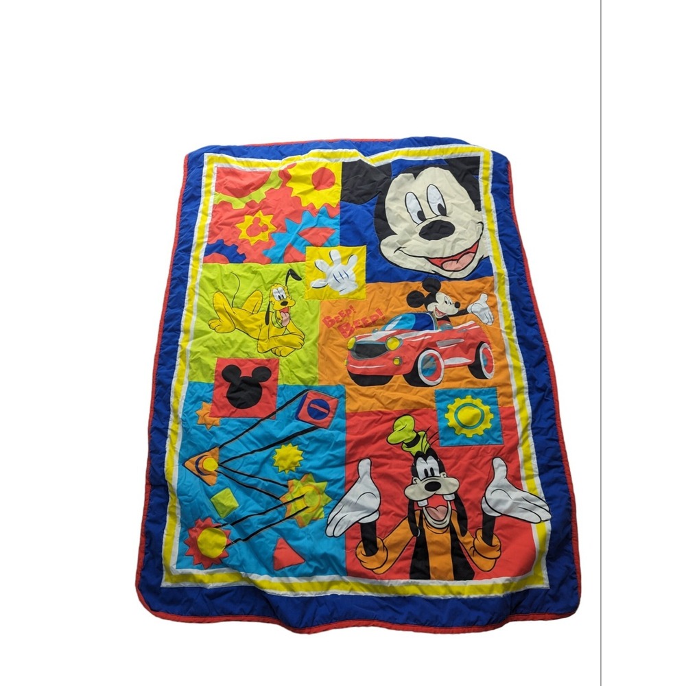 Vintage 1990s Disney MICKEY MOUSE‎ GOOFY Toddler BLANKET 40" x 54" Pluto W/sheet